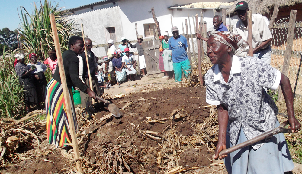 Women working with a compost pile