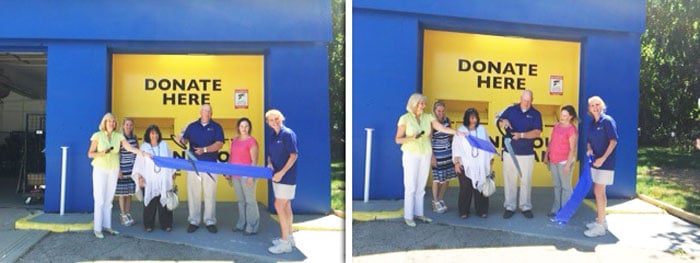 Planet Aid staff cuts the ribbon for the new Donation Center