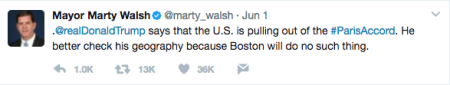 marty walsh, mayor, boston, climate change, paris agreement, planet aid