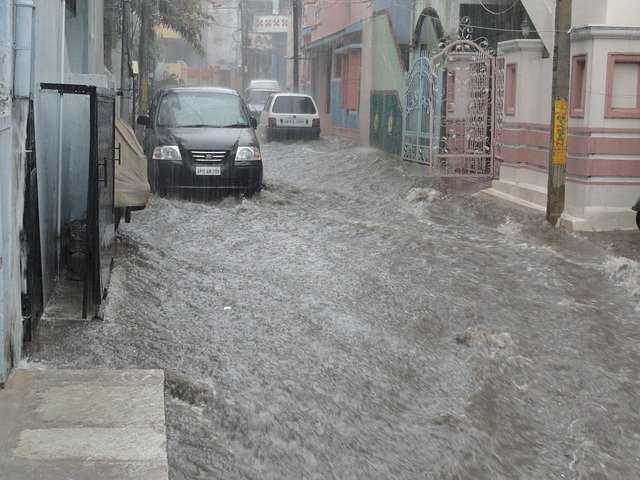 Flooded street with cars