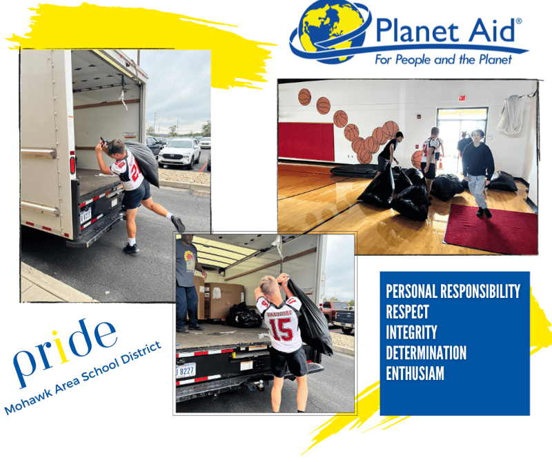 Collage of clothing drive picture from Mohawk area school district