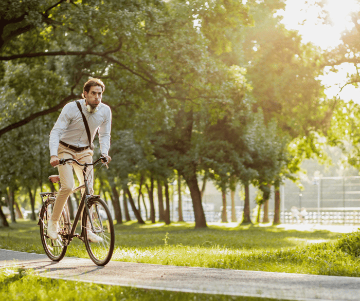 Young man riding a bike