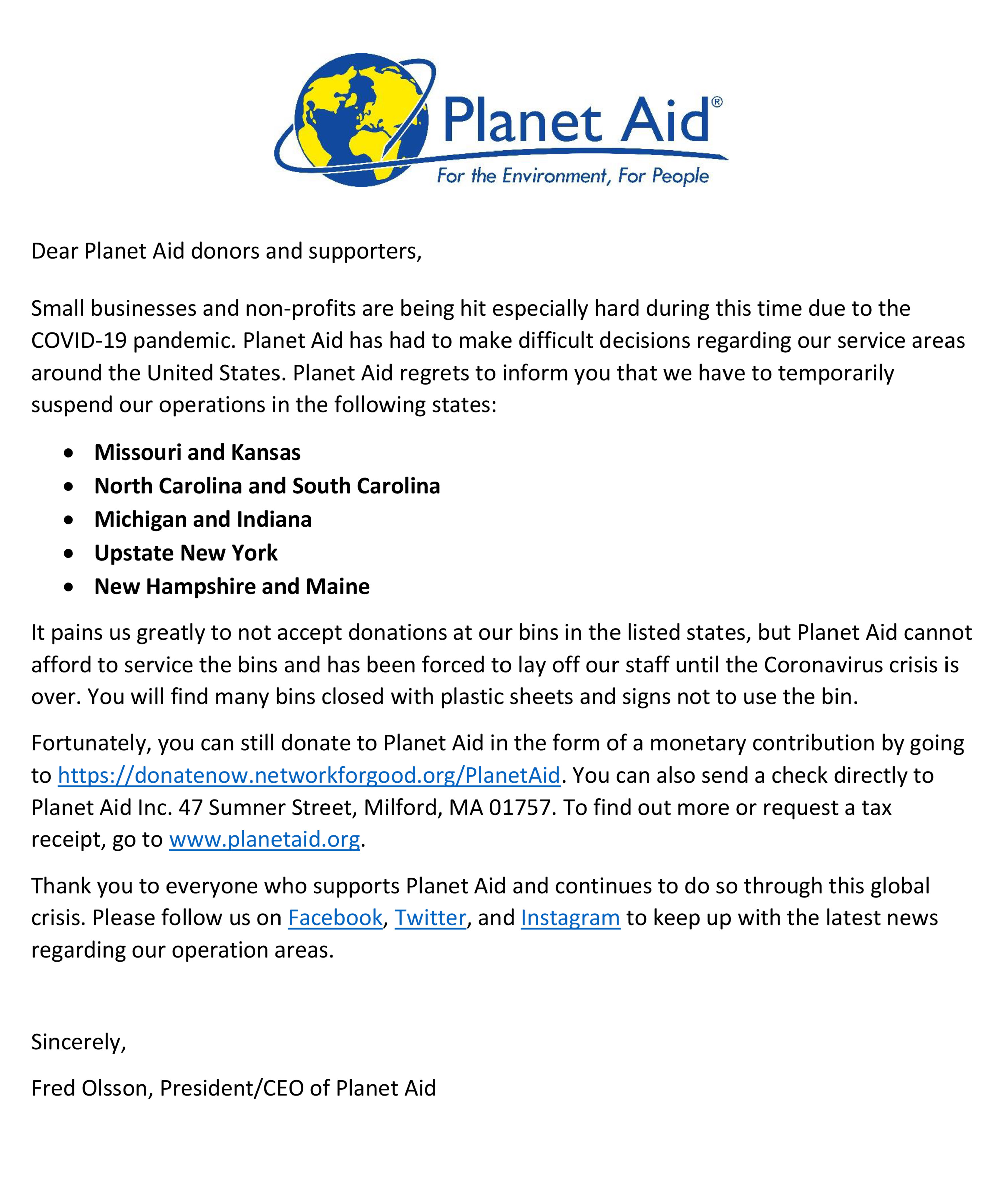 A Message from Aid's President Aid, Inc.